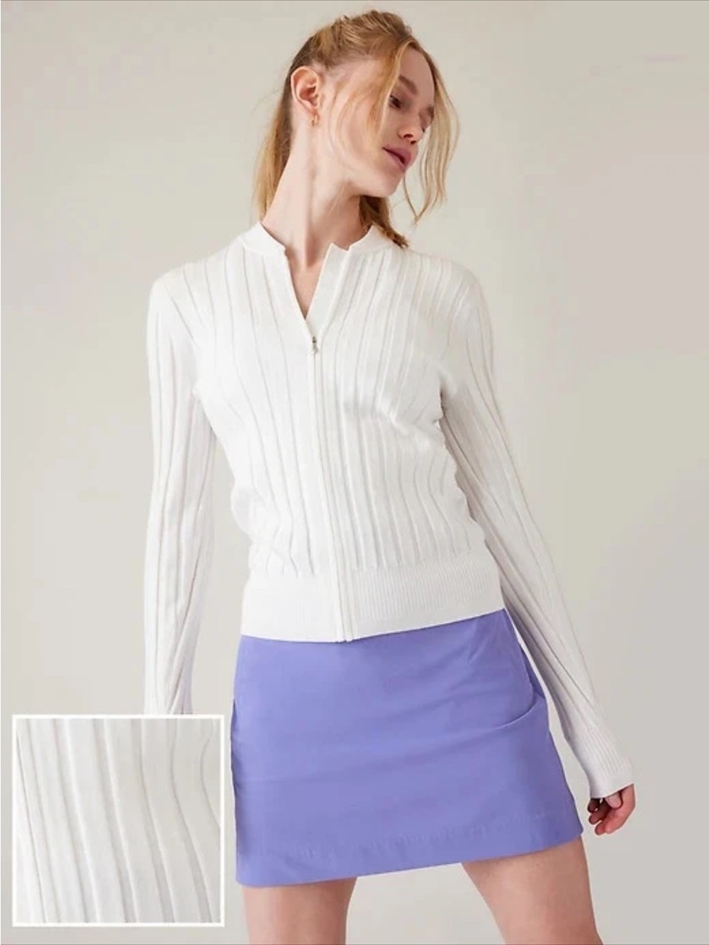 Athleta White Ribbed Zip-Front Sweater cardigan new nwt XS chandail fairway